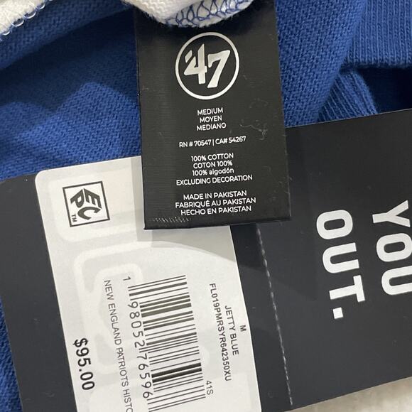 New England Patriots Long Sleeve Polo Men’s Sz Med '47 Brand NWT NFL Blue White - Picture 5 of 6
